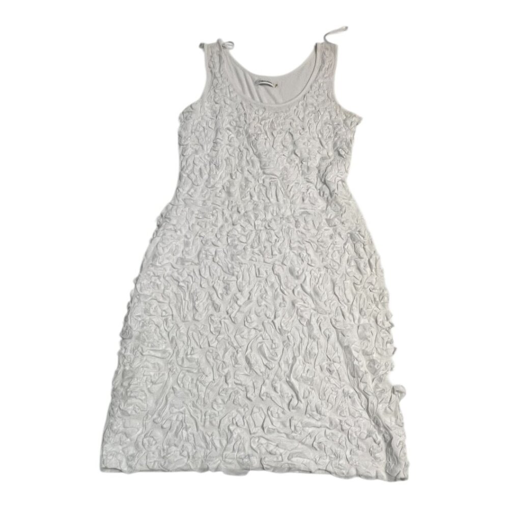 Calvin Klein White 3D Ruffle Tank Dress Womens Medium Stretch Party Bridal